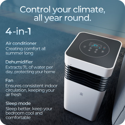 Avalla S-50 - 4-in-1 quiet air conditioner & dehumidifier for bedroom 3000BTU